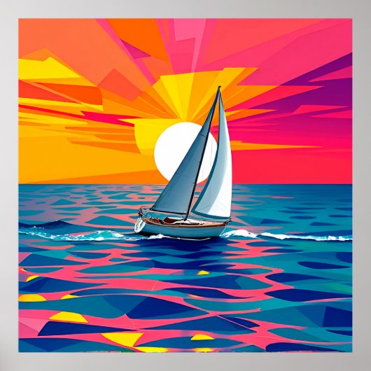 Kleurrijke illustratie van een zeilboot poster (Voorkant)