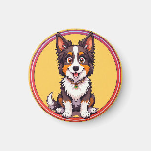 Kleurrijke illustratie van gelukkige hond die zit magneet