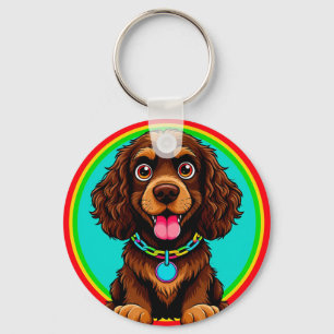 Kleurrijke Illustratie van Gelukkige Hond die Zit Sleutelhanger