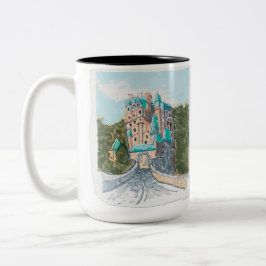 Kleurrijke Illustratie van Kasteel Tweekleurige Koffiemok