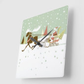 Kleurrijke illustratie van Kerstman en rendier Vierkante Klok (Hoek)