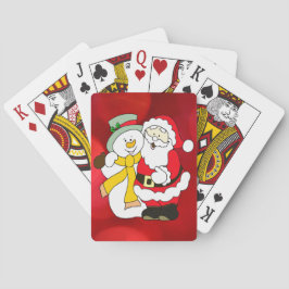 Kleurrijke illustratie van kerstman en sneeuwman pokerkaarten
