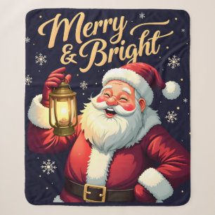 Kleurrijke illustratie van Kerstman met lantaarn Sherpa Deken