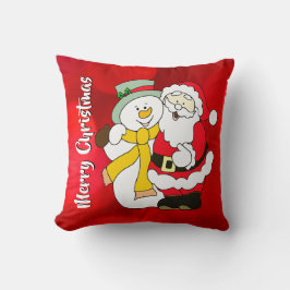 Kleurrijke illustratie van Kerstman & Sneeuwman Kussen