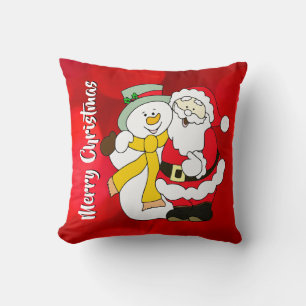 Kleurrijke illustratie van Kerstman & Sneeuwman Kussen