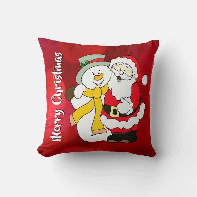 Kleurrijke illustratie van Kerstman & Sneeuwman Kussen (Voorkant)