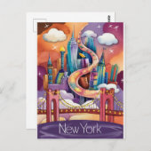 Kleurrijke illustratie van New York Briefkaart (Voorkant / Achterkant)