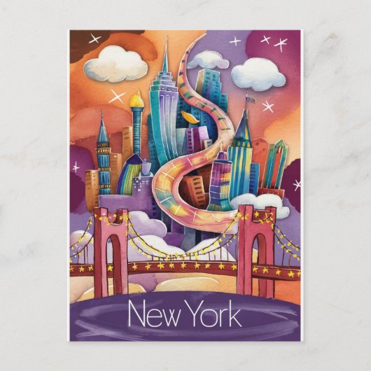 Kleurrijke illustratie van New York Briefkaart (Voorkant)