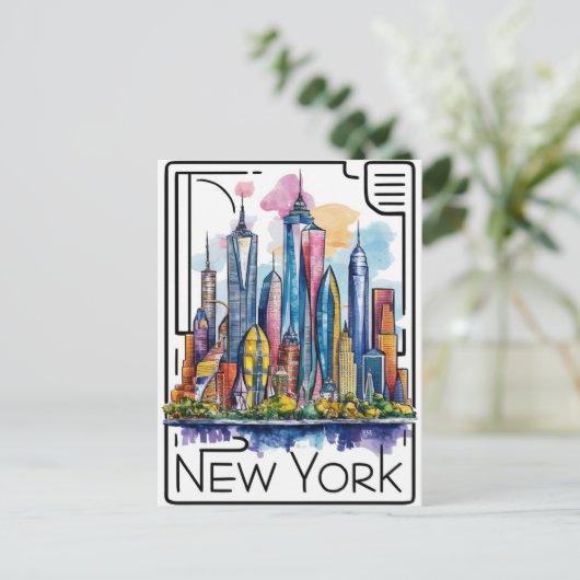 Kleurrijke illustratie van New York City Briefkaart (Staand voorkant)