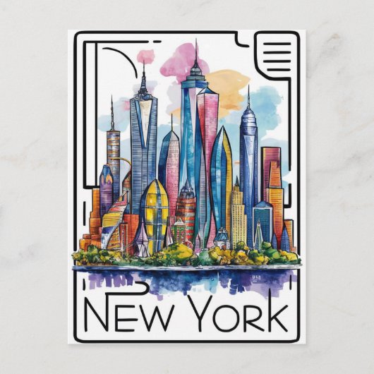 Kleurrijke illustratie van New York City Briefkaart (Voorkant)
