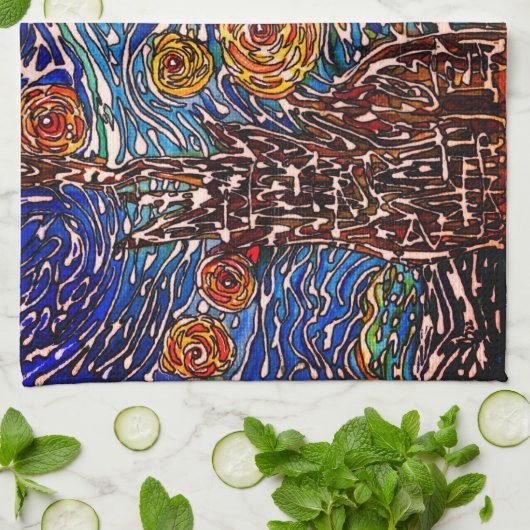 Kleurrijke illustratie van Sterrennacht Kitchen To Theedoek (Gevouwen)