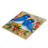Kleurrijke illustratie van twee blauwe vogels tegeltje (Zijkant)