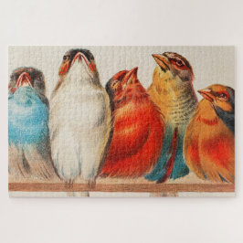 Kleurrijke  illustratie van vijf kleine vogeltjes legpuzzel