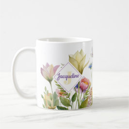 Kleurrijke Illustratie van Wilde Bloem in Monogram Koffiemok