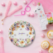 Kleurrijke Illustratie van Wilde Bloem met Initiaa Papieren Bordje (Feest)