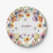 Kleurrijke Illustratie van Wilde Bloem met Initiaa Papieren Bordje (Voorkant)