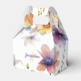 Kleurrijke Illustratie van Wilde Bloemen met Monog Bedankdoosjes