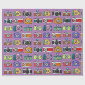 Kleurrijke illustraties Paarse achtergrondcamera's Cadeaupapier (Vlak)