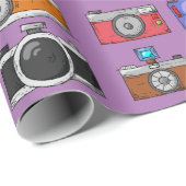 Kleurrijke illustraties Paarse achtergrondcamera's Cadeaupapier (Rol Hoek)