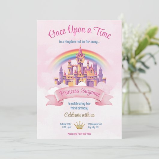 Kleurrijke Illustratieve Prinsessen Verjaardagsfee Kaart (Staand voorkant)