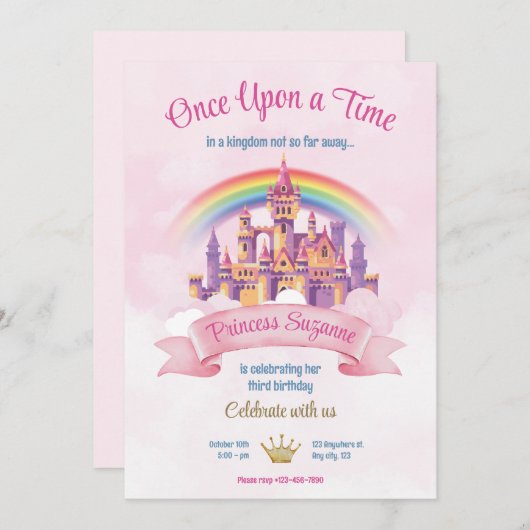 Kleurrijke Illustratieve Prinsessen Verjaardagsfee Kaart (Voorkant / Achterkant)