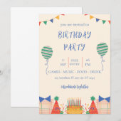 kleurrijke illustratieve verjaardagsfeest uitnodig kaart (Voorkant / Achterkant)