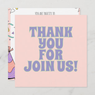 Kleurrijke illustratieve verjaardagsfeestuitnodigi bedankkaart