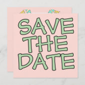 Kleurrijke illustratieve verjaardagsfeestuitnodigi save the date (Voorkant / Achterkant)