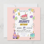 Kleurrijke illustratieve verjaardagsfeestuitnodigi save the date (Achterkant)