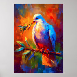 Kleurrijke Impressionistische Duif van Vrede met O Poster