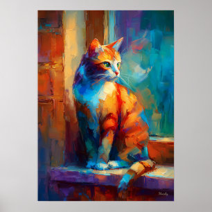Kleurrijke Impressionistische Kat Dieren Schilderi Poster