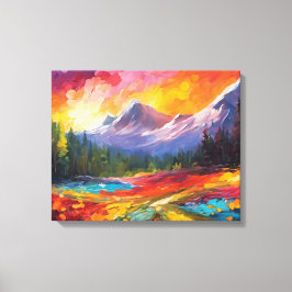 Kleurrijke impressionistische kunst van bergzonneo canvas afdruk