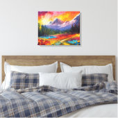 Kleurrijke impressionistische kunst van bergzonneo canvas afdruk (Insitu (Slaapkamer))