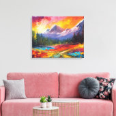 Kleurrijke impressionistische kunst van bergzonneo canvas afdruk (Insitu (Woonkamer))