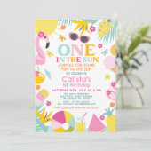 Kleurrijke in de zon zwembad feest 1e verjaardag kaart (Staand voorkant)