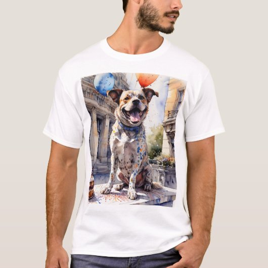Kleurrijke in het oog springende gelukkige hond t-shirt (Voorkant)