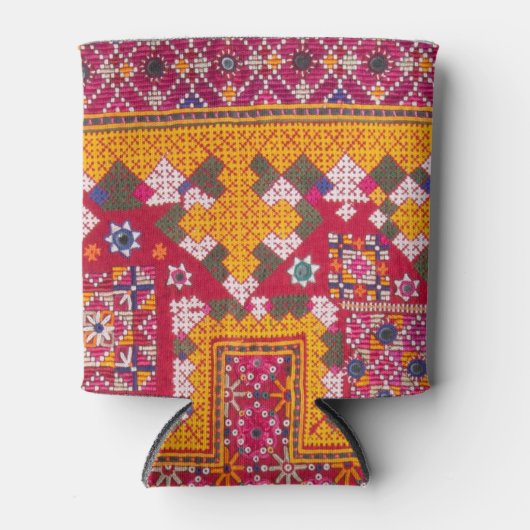 Kleurrijke Indiase borduurwerk print Blikjeskoeler (Voorkant)