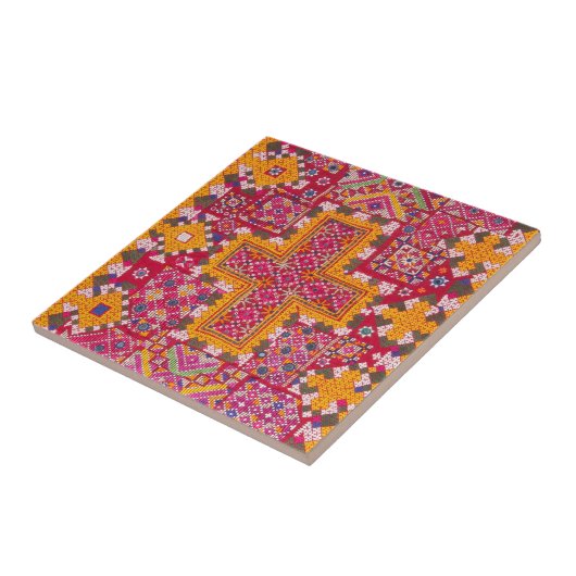 Kleurrijke Indiase borduurwerk print Tegeltje (Zijkant)