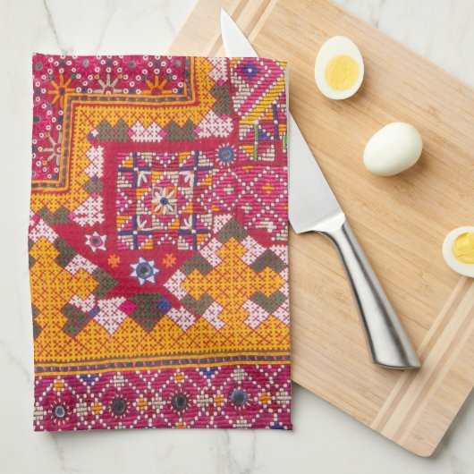 Kleurrijke Indiase borduurwerk print Theedoek (Quarter Fold)
