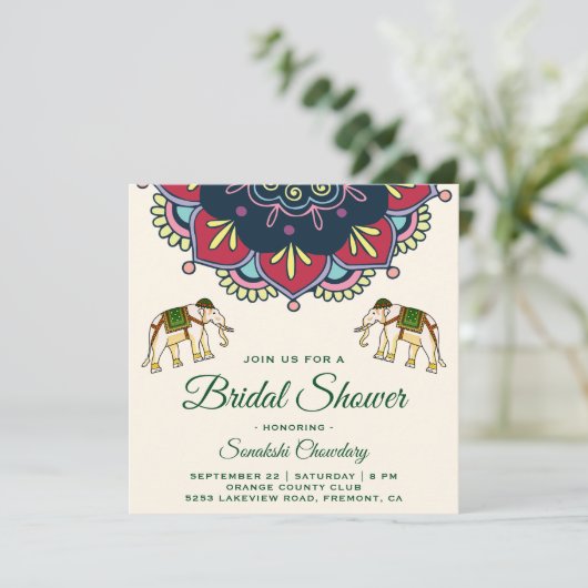 Kleurrijke Indiase Mandala bruids douche uitnodigi Kaart (Staand voorkant)