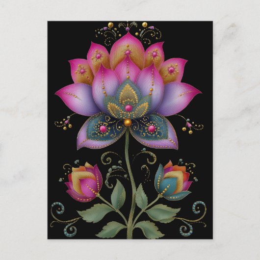 Kleurrijke Indiase Mehndi Lotus Bloem Roze Blauw G Briefkaart (Voorkant)