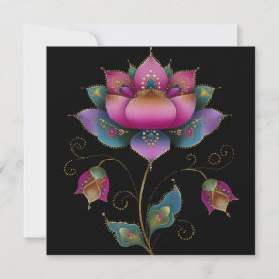 Kleurrijke Indiase Mehndi Lotus Bloem Roze Blauw G Kaart