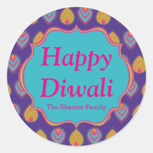 Kleurrijke Indiase Patroon Diwali Party Favor Ronde Sticker (Voorkant)