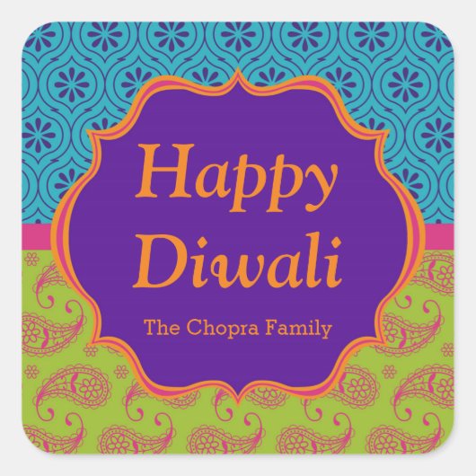 Kleurrijke Indiase Patroon Diwali Party Favor Vierkante Sticker (Voorkant)