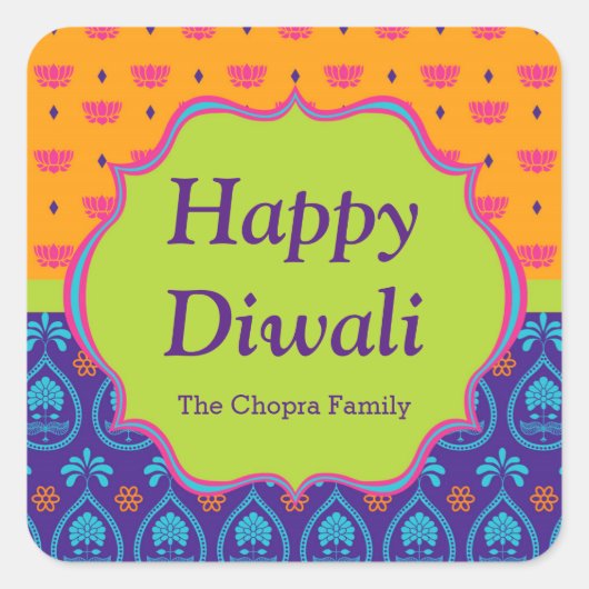 Kleurrijke Indiase Patroon Diwali Party Favor Vierkante Sticker (Voorkant)