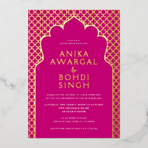 Kleurrijke  Indiase Window Screen Wedding GOLD Folie Uitnodiging