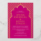 Kleurrijke  Indiase Window Screen Wedding GOLD Folie Uitnodiging (Voorkant)