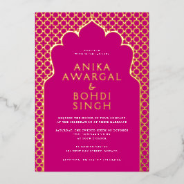 Kleurrijke  Indiase Window Screen Wedding GOLD Folie Uitnodiging