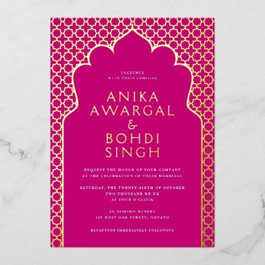 Kleurrijke  Indiase Window Screen Wedding GOLD Folie Uitnodiging (Voorkant)