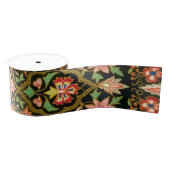 Kleurrijke Indische Bloemen Borduurwerk Print Grosgrain Lint (Spoel)